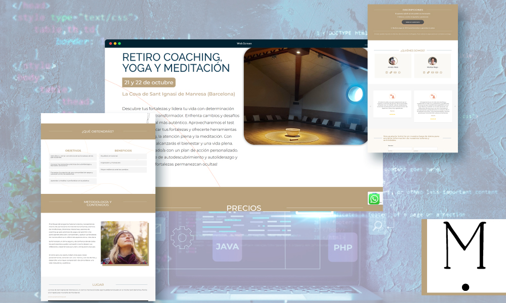 Landing page de coaching y retiro desarrollada por E Tech Code
